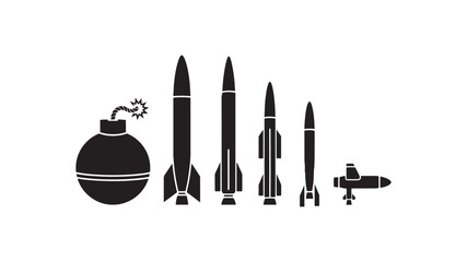 Set of missile and bomb icons simple flat vector design isolated on white background for military and defense concepts