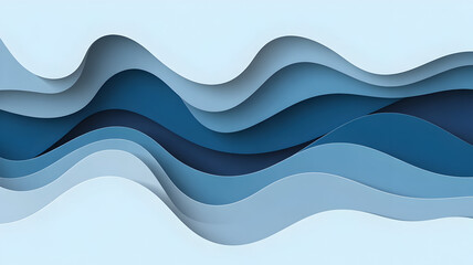 Fototapeta premium Abstract paper cut illustration with wavy blue layers creating a serene and modern background design