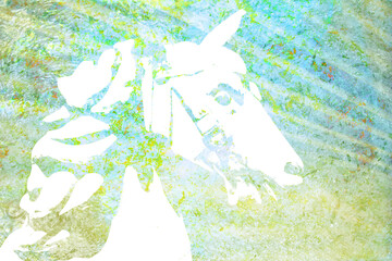 Abstract glowing white skeletal horse emerging from a textured green and blue background