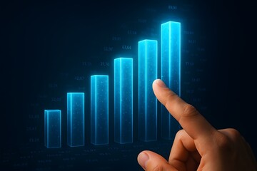 Analyzing Data Trends using finger to show the concept of progress and growth.