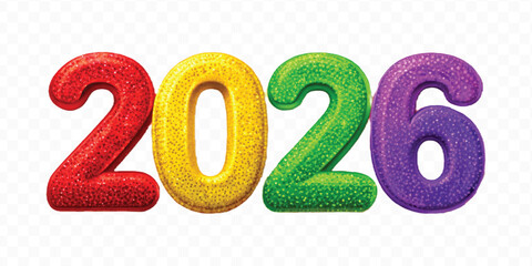 abstract 3d colorful three dimensional 2026 typography Isolated on a transparent background © MDShafaat