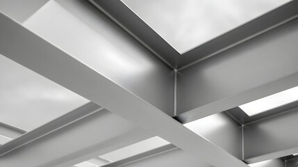 Abstract view of intersecting metallic beams and structural framework showcasing modern industrial design and geometric patterns