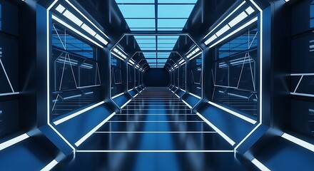 Obraz premium Futuristic Corridor - A Glimpse into Advanced Technology and Design.
