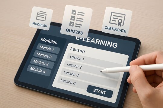 E-learning tablet concept for educational online process and training.