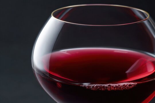 Close-up of red wine in glass with elegant reflection on black background - Powered by Adobe