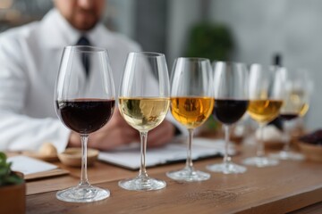 Wine tasting experience with diverse varietals and expert sommelier in white coat