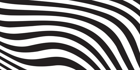 Minimal abstract black and white background. Black wavy lines pattern. Optical art, opart striped. Modern creative trendy design in vector illustration