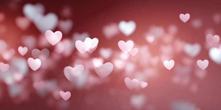 Floating pink hearts on soft red background for romantic celebrations