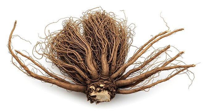 Plant root system with fibrous roots and rhizome