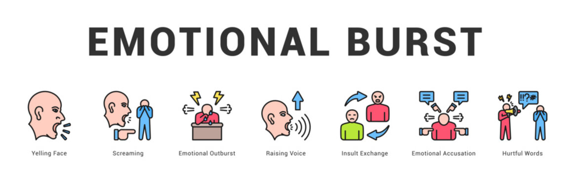 Emotional Burst Modern and clean web banner illustration featuring thematic icons for visual communication