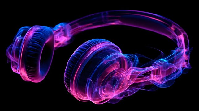 Glowing ethereal sound output device appears as swirling neon smoke against a dark background - Powered by Adobe