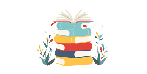 stack of books, colorful books, reading, education, knowledge, learning, literature, library, book stack illustration, book icon, open book, school, university, academic,  vector illustration icon