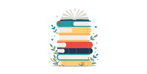 stack of books, colorful books, reading, education, knowledge, learning, literature, library, book stack illustration, book icon, open book, school, university, academic, study, vector illustration 