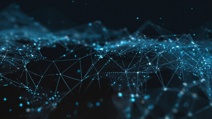 An abstract depiction of a complex, interconnected digital network, with glowing nodes and lines forming a three-dimensional landscape