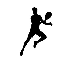 Silhouette of a male tennis player in motion swinging a racket during a match