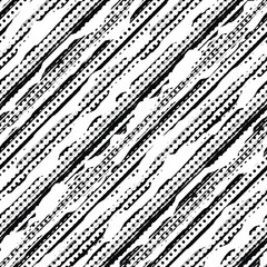 Seamless pattern, rough vector background, diagonal texture, black and white