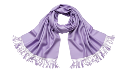 Smooth satin fabric shawl draped with flowing folds and fringed edges is isolated against a solid black background