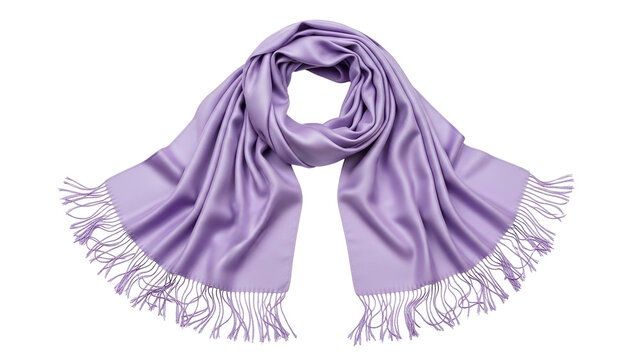 Smooth satin fabric shawl draped with flowing folds and fringed edges is isolated against a solid black background