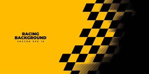 Racing background, sports race banner with dynamic grunge checkered shape ideal for sport themed events, racing posters, promotional flyers, cover, presentation backdrop and social media © fajarnuxs