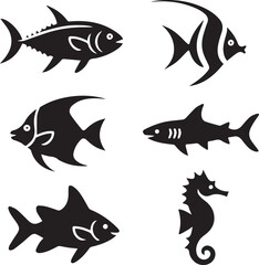 Six Stylized Fish Silhouettes