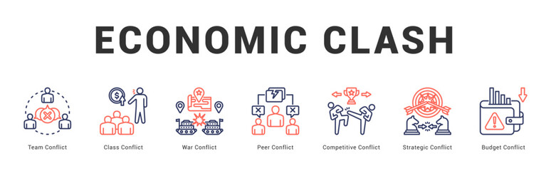 Economic Clash Modern and clean web banner illustration featuring thematic icons for visual communication