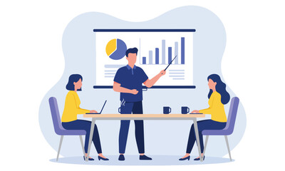 Business Presentation and Data Analysis Teamwork Illustrations