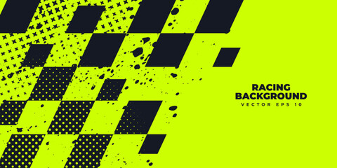 Racing background, sports race banner with dynamic grunge checkered shape ideal for sport themed events, racing posters, promotional flyers, cover, presentation backdrop and social media