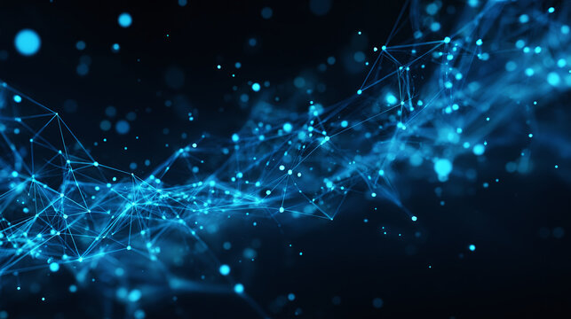 Abstract digital network of interconnected nodes with light effect, representing connection and data flow - Powered by Adobe