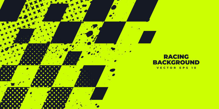 Racing background, sports race banner with dynamic grunge checkered shape ideal for sport themed events, racing posters, promotional flyers, cover, presentation backdrop and social media