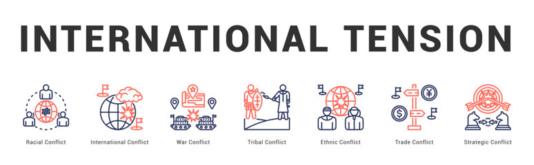 International Tension Modern and clean web banner illustration featuring thematic icons for visual communication