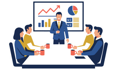 Business Presentation and Data Analysis Teamwork Illustrations