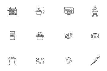 Barbecue and Grill Line Icons Set