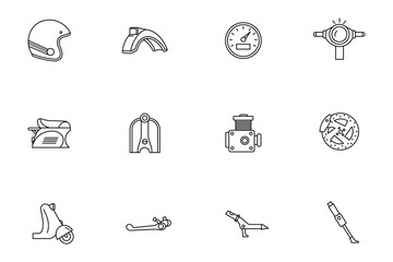 Retro Scooter Parts and Accessories Line Icons Set