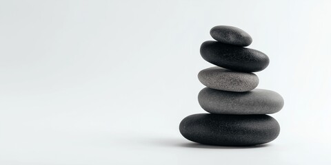 Smooth natural pebbles stack isolated on white background, zen composition