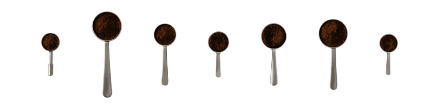 Coffee scoop icon set. Coffee spoon vector set. Coffee scoop collection with different sizes for ground coffee and brewing tools.