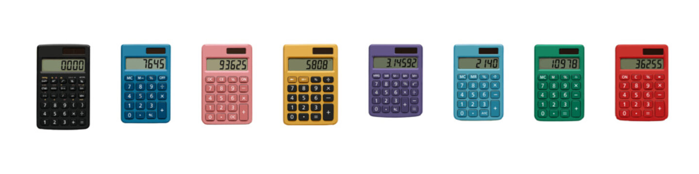 Calculator icon set. Colorful calculator vector set. Collection of electronic calculators for school, office and math design.