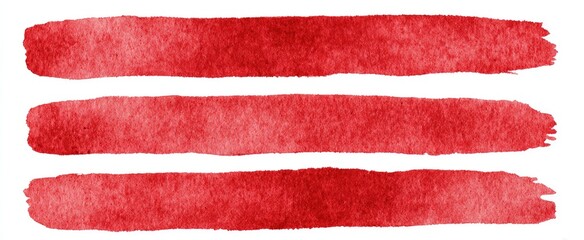 Three textured, red watercolor brushstrokes in parallel on white