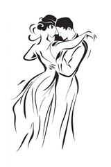Fototapeta premium Elegant couple dancing tango in black and white illustration