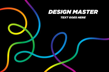 Obraz premium Colorful 3D Wave Line Shapes. Abstract Rainbow Squiggle Pattern Graphic on Black Vector