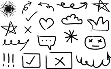 Set of hand drawn black arrows on a white background