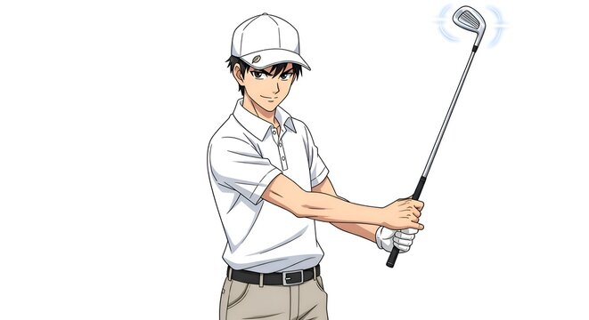 Anime Golfer Swinging Club with Determination.