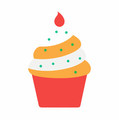 Stylized cupcake with frosting and sprinkles and a red cherry on top