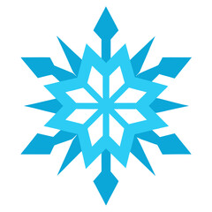 Geometric blue snowflake design on white background