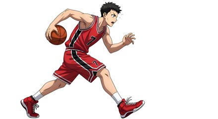 Basketball Player Dribbling with Determination and Focus.