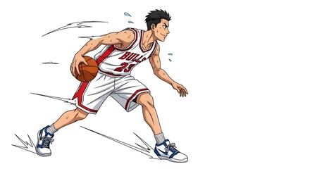 Basketball Player Dribbling with Speed and Agility.