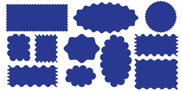 Rectangle shape frame with zigzag edge. Set of Zigzag and colorful Shapes. Cloudy wave curve edge frame vector set colorful wavy edge frames. Set of colorful round and oval, rectangular and square.Eps