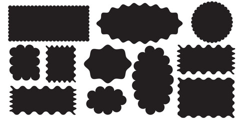 Rectangle shape frame with zigzag edge. Set of Zigzag and colorful Shapes. Cloudy wave curve edge frame vector set colorful wavy edge frames. Set of colorful round and oval, rectangular and square.Eps