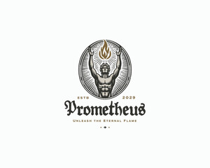 Prometheus god holds fire logo template