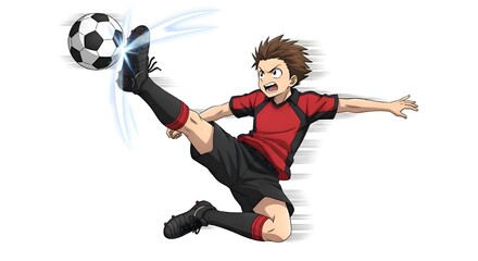 Dynamic Soccer Player Kicking Ball with Energy.