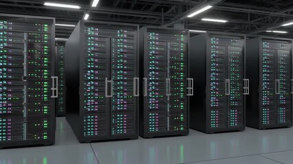 Big data center server racks glowing LED lights futuristic technology digital infrastructure network connectivity high tech computing modern IT environment secure data storage - Powered by Adobe